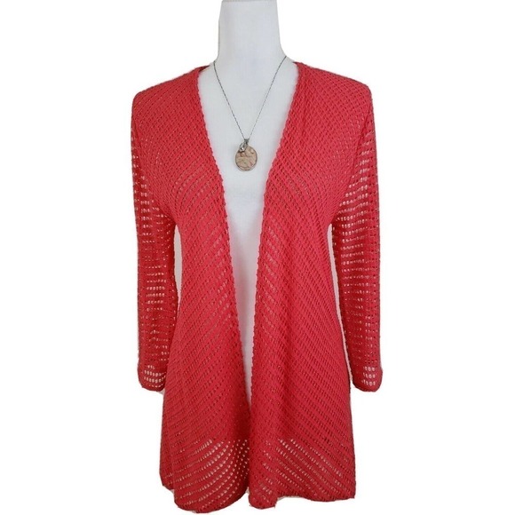 Travelers Collection By Chico's ~Woman Size 1~Orange Lurex Open Cardigan Sweater - Picture 1 of 12